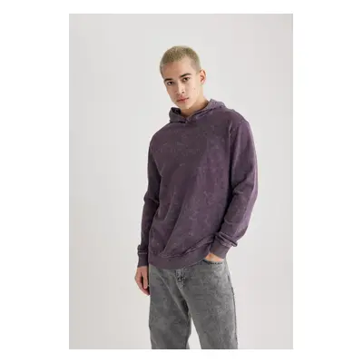 DEFACTO Regular Fit Hooded Washed Faded Effect Basic Plain Sweatshirt