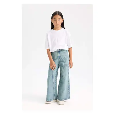 DEFACTO Dfc - Girls' Wide Leg Wide Leg Cargo Pocket Jean Pants