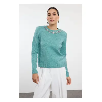 Trendyol Mint Soft Texture Stone Detailed Knitwear Sweater