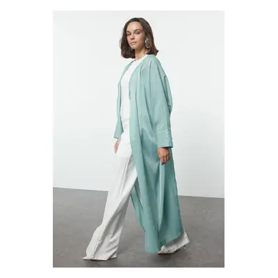 Trendyol Mint Pearl Detailed Woven Shiny Fabric Cap & Abaya & Abaya