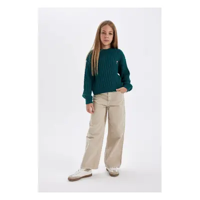 DEFACTO Girls Wide Leg Wide Leg Cotton Pocket Beige Trousers