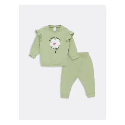 LC Waikiki Crew Neck Long Sleeve Printed Baby Girl Sweatshirt and Tracksuit Bottom 2-Piece Set