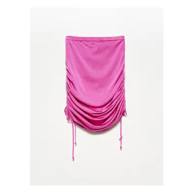 Dilvin Gathered Side Knitwear Skirt-fuchsia