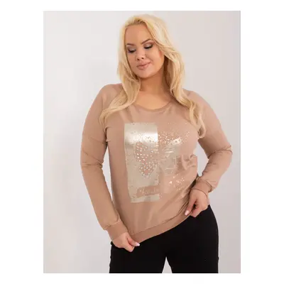 Tmavě béžová dámská halenka plus size s aplikací