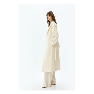 Koton Extra Long Cashmere Coat with Belt Detail and Pockets