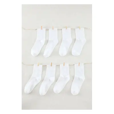 Trendyol White 8-Pack Cotton College-Tennis-Medium Size Men's Socks