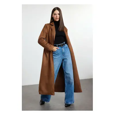 Trendyol Brown Regular Suede Long Coat