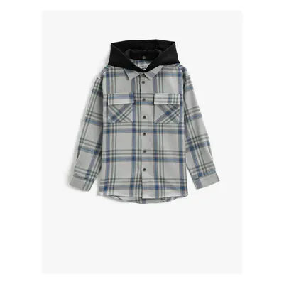 Koton Hooded Lumberjack Shirt with Flap Double Pockets Soft Texture