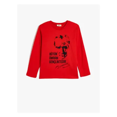 Koton Atatürk T-Shirt Printed Long Sleeve Crew Neck Cotton