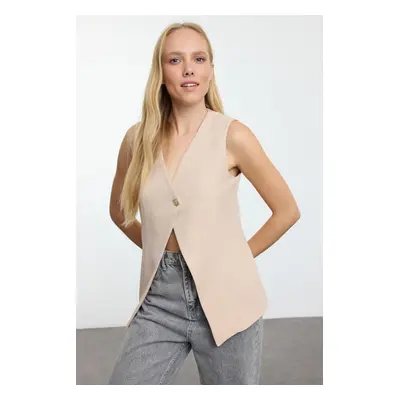 Trendyol Mink Regular V-Neck Button Detailed Vest