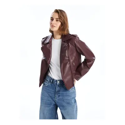 LC Waikiki Women's Biker Collar Plain Leather Look Coat