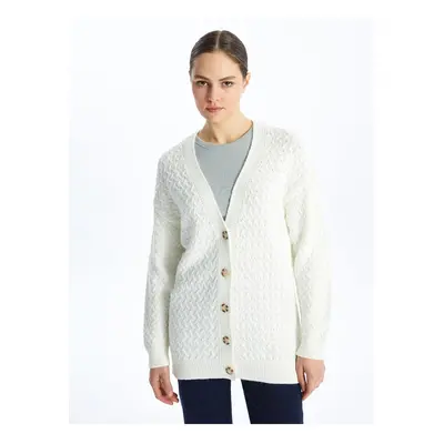 LC Waikiki LCWAIKIKI Basic V Neck Women's Patterned Long Sleeve Knitwear Cardigan