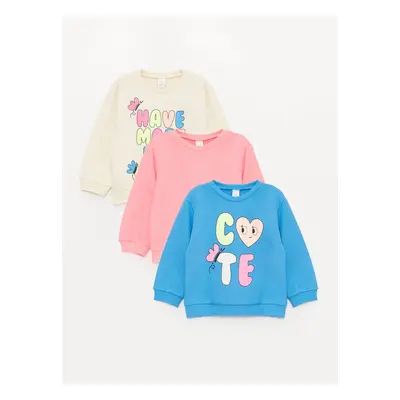 LC Waikiki Crew Neck Printed Baby Girl Sweatshirt 3-Piece