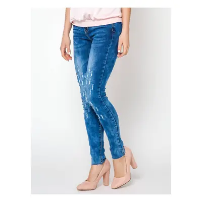 Jeans decorated with draping at the knees navy blue