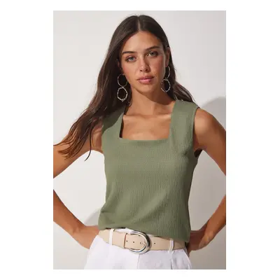 Happiness İstanbul Women's Green Square Neck Knitted Blouse