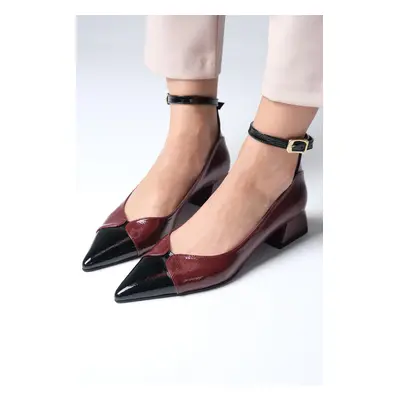 Mio Gusto Suzette Burgundy Color Patent Leather Pointed Toe Women's Low Heel Shoes