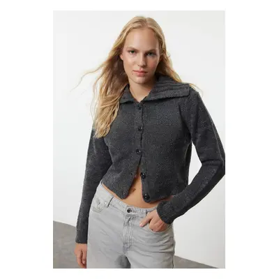 Trendyol Anthracite Crop Boucle Knit Cardigan