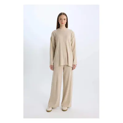 DEFACTO Dfc - Relax Fit Wide Wide Leg Basic Straight Stretchy Waisted Knitwear Pants