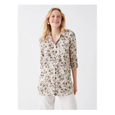 LC Waikiki Women's Shirt Collar Floral Long Sleeve Tunic