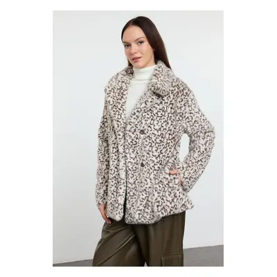 Trendyol Multicolored Brown Leopard Patterned Oversize Long Fur Coat