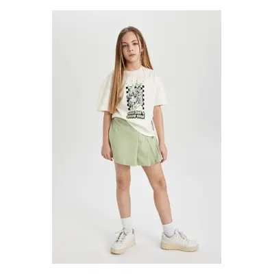 DEFACTO Girl's Printed Short Sleeve T-Shirt Shorts Skirt 2-Piece Set