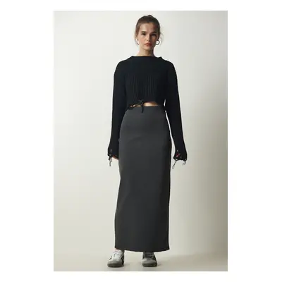 Happiness İstanbul Women's Anthracite Basic Long Skirt