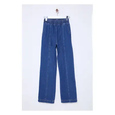 Trendyol Blue Stitch Detailed Elastic Waist High Waist Wide Leg Jeans