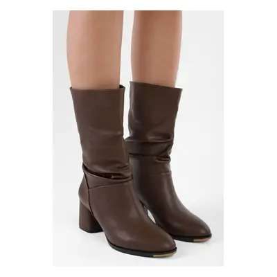 Shoeberry Women's Nollie Brown Heeled Gusseted Boots