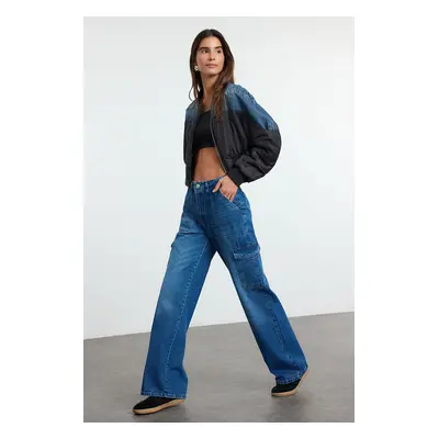 Trendyol Indigo Cargo Pocket High Waist Wide Leg Jeans