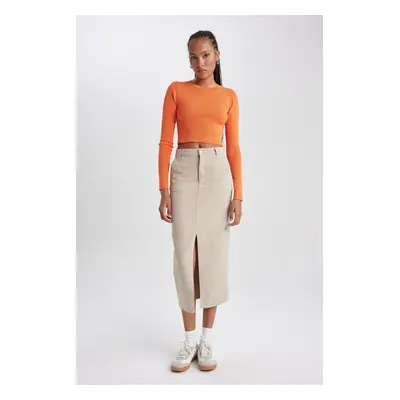 DEFACTO Slit Gabardine Midi Skirt