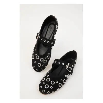 Soho Black Suede-Silver Women's Ballerinas