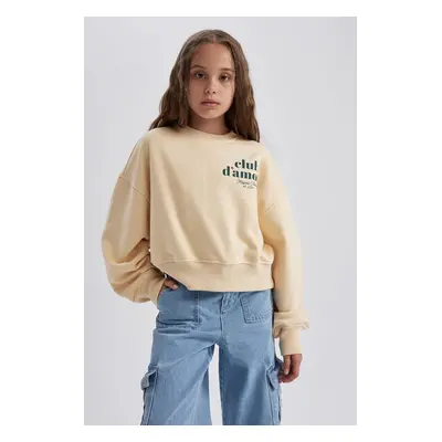 DEFACTO Girl Oversize Wide Pattern Printed Sweatshirt