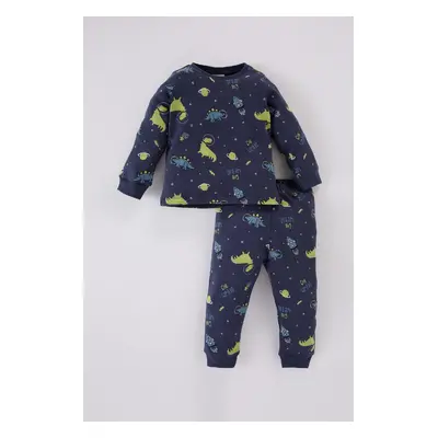 DEFACTO Baby Boy Pajama Set Dinosaur Printed Crew Neck Long Sleeve Top Long Bottom