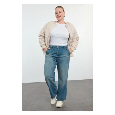 Trendyol Curve Blue High Waist Wide Leg Plus Size Jeans