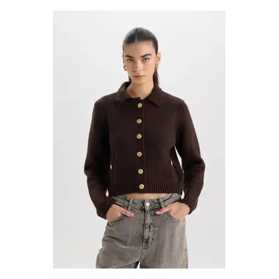 DEFACTO Regular Fit Polo Neck Buttoned Knitwear Cardigan