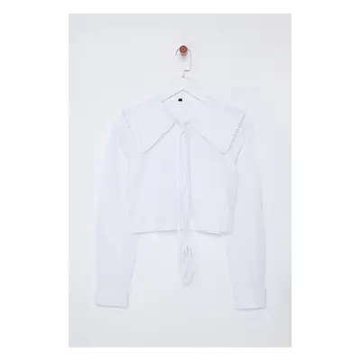 Trendyol White Lace Collar and Tie Detail Regular Pattern Woven Shirt