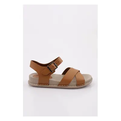 DGN P31 Women's Cross Strap Sandals Genuine Leather Tan