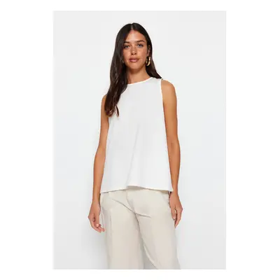 Trendyol Ecru Sleeveless Regular/Normal Fit Crew Neck Crepe Knitted Blouse