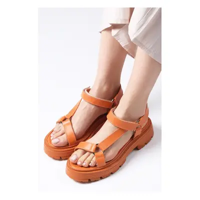 Mio Gusto Sierra Orange Color Women's Thick Sole Velcro Sandal Shoes