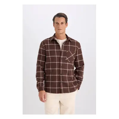 DEFACTO Regular Fit Polo Collar Plaid Flannel Long Sleeve Shirt