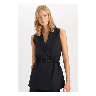 DEFACTO Jacket Collar Basic Plain Belted Sleeveless Blazer Vest