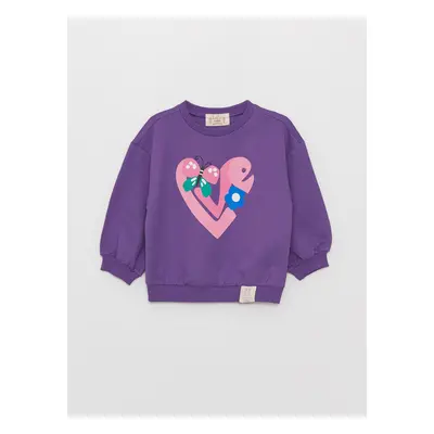 LC Waikiki Crew Neck Long Sleeve Printed Baby Girl Sweatshirt Purple