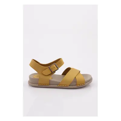 DGN P31 Women's Cross Strap Sandals Genuine Leather Yellow Nubuck