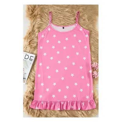 Trendyol Curve Pink Strappy Star Patterned Mini Knitted Nightgown