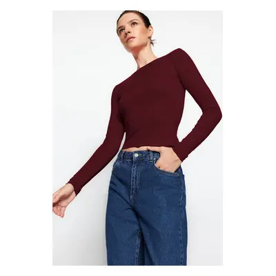 Trendyol Dark Burgundy Cotton Backless Fitted/Fits Body Stretch Knitted Blouse