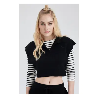 DEFACTO Polo Neck Relax Fit Crop Knitwear Sweater