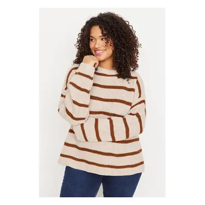 Trendyol Curve Stone Striped Relax Pattern Off Shoulder Knitwear Sweater