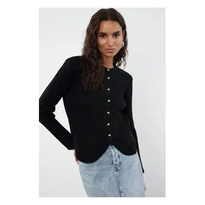 Trendyol Black Crew Neck Jacket Look Knitwear Cardigan