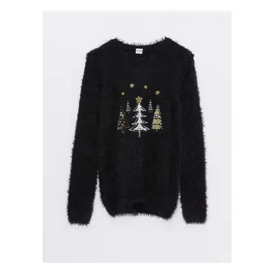 LC Waikiki Crew Neck Sequin Embroidered Long Sleeve Girls Knitwear Sweater