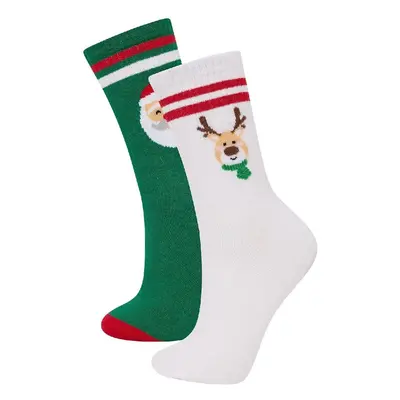 DEFACTO Women's New Year Themed 2-Pack Cotton Long Socks